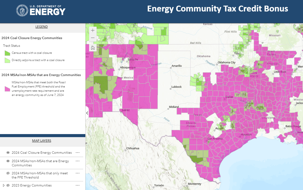 DOE Energy Community Tax Credit Bonus Map