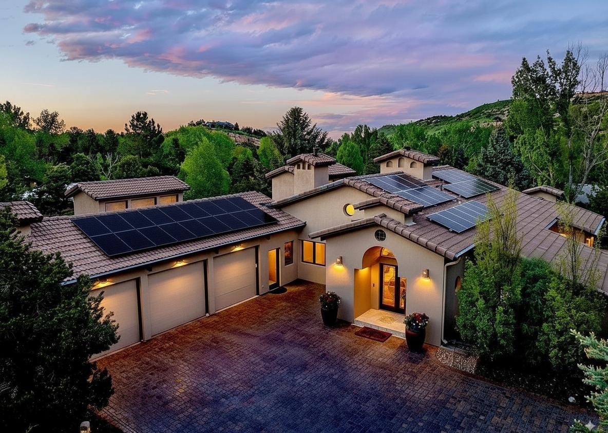 Modern home with solar panels demonstrating energy independence